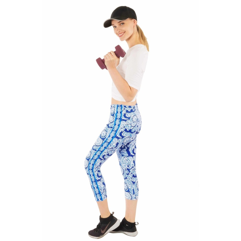 Gretchen Scott Jock Girl floral cropped Leggings Size L blue Plentiful Paisley